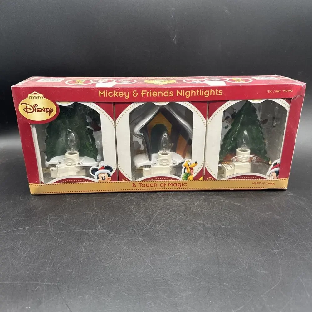 Disney Mickey & Friends Christmas Nightlights Mickey Minnie Pluto Set of 3 NEW